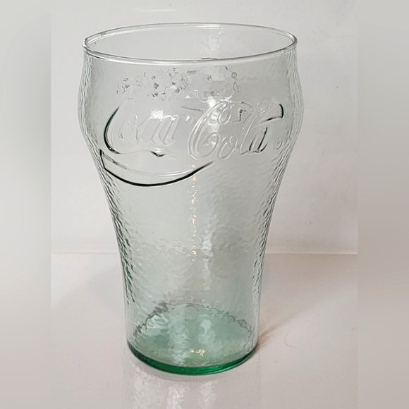 Vintage Coca-Cola Embossed Glass 7" Tall Hammered Green Tint Retro Drinkware - Picture 1 of 4